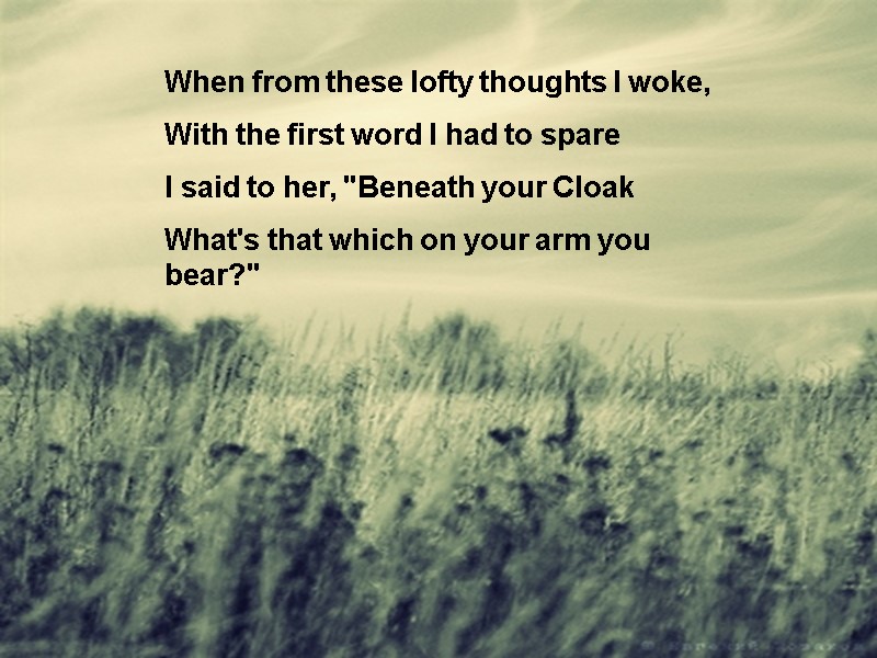 When from these lofty thoughts I woke, With the first word I had to